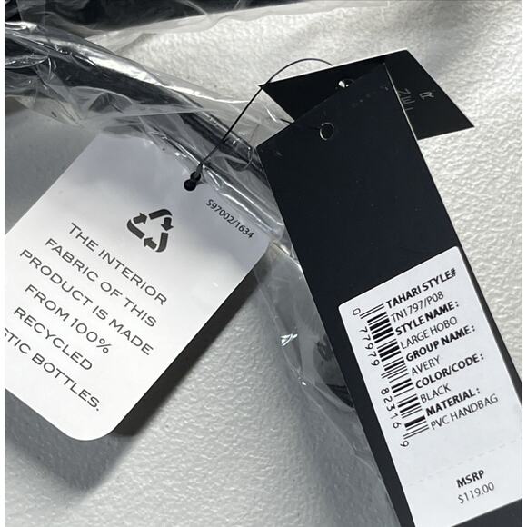 Tahari Avery Vegan Leather Hobo Bag Shoulder Crossbody Bag Black Zip Top Large - Picture 9 of 10